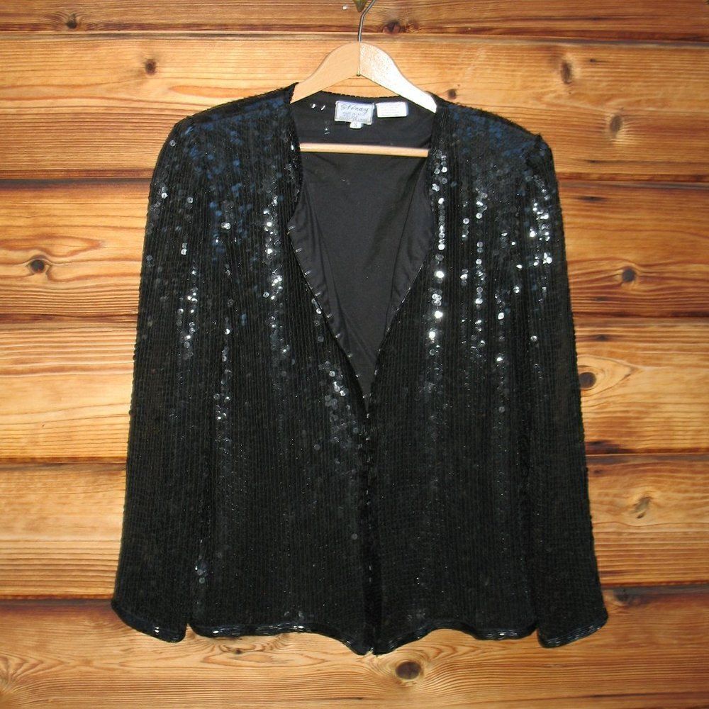 Vintage Black Silk Sequin Jacket